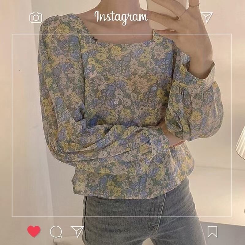 スクエアネック　花柄ブラウス　　AJ−44170-008