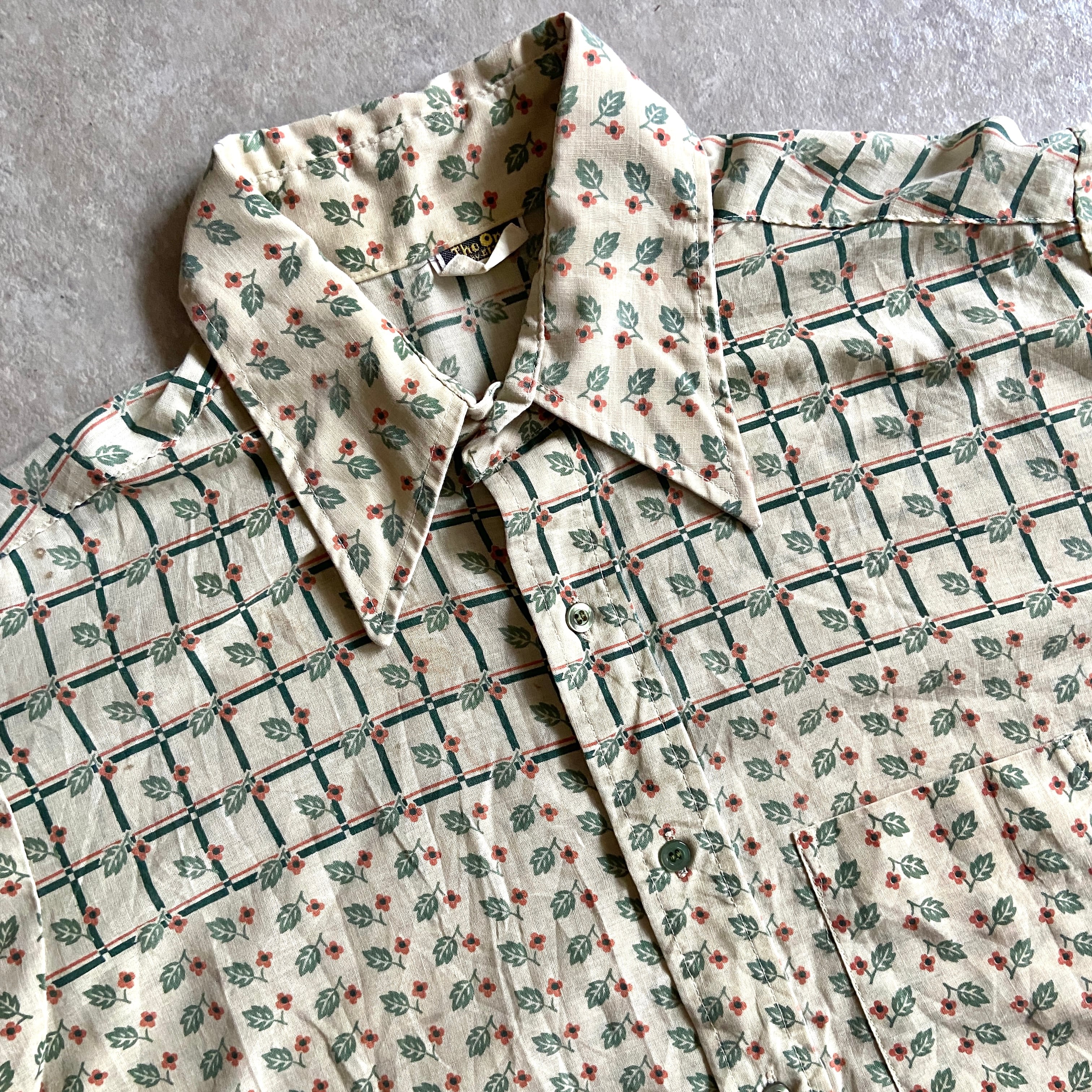 1970s ELY S/S Leaf Shirt L H206