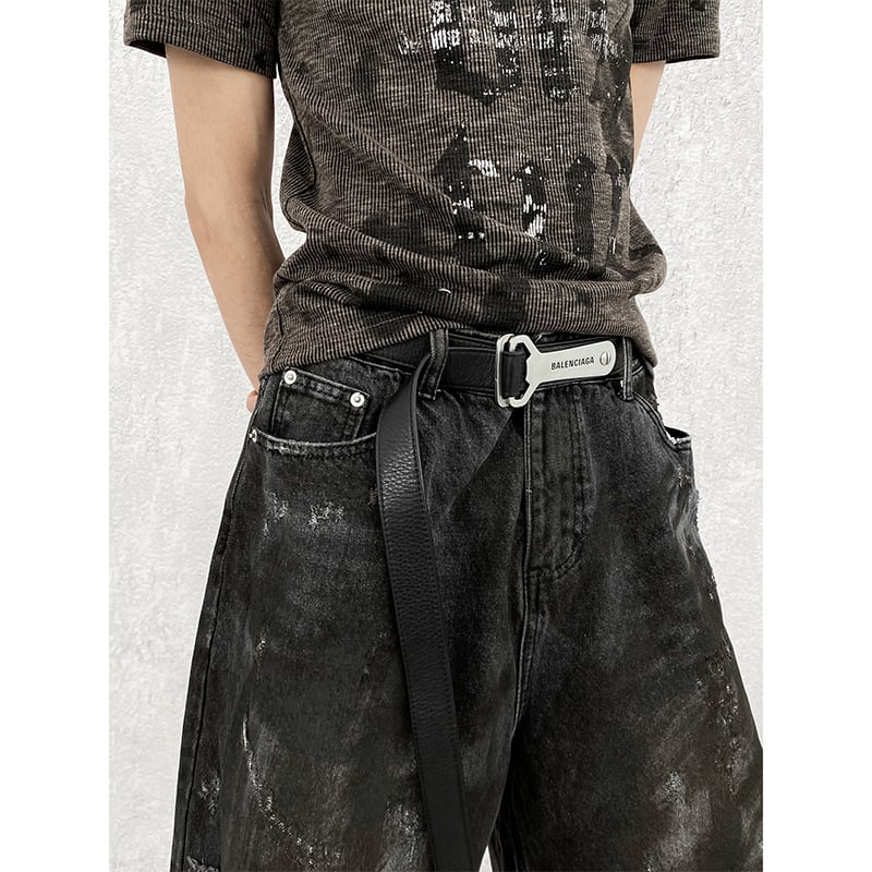 HOZIレトロ黒色ダメージデニムハーフパンツ | mblueshop HOZIレトロ黒色ダメージデニムハーフパンツ | mblueshop