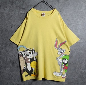 90s "LOONEY TUNES" Yellow double-sided print T-shirt