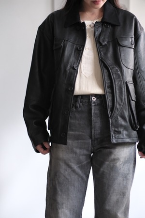 "yoused" "Leather Classic Warden Jacket" "black"