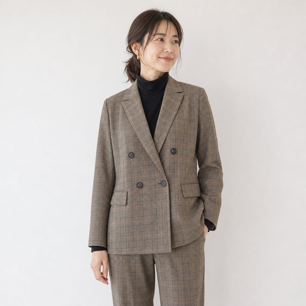 INDIVI インディヴィ|チェック柄ストレッチダブルジャケット|ウォッシャブル 通年 レディース 177-47900 ブラウン系