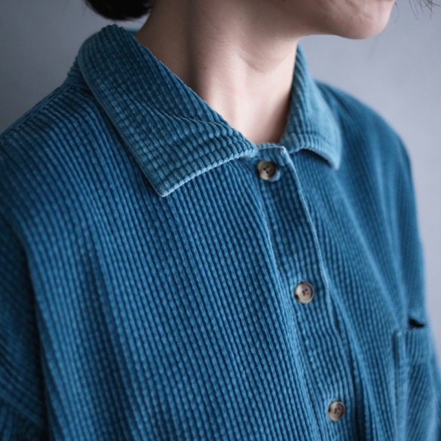 "L.L.Bean" turquoise blue XXX over size box silhouette corduroy shirt jacket