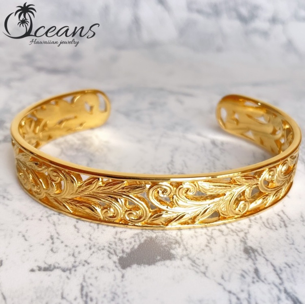 Floral bangle 24K gold | Oceans Hawaiian jewelry（オーシャンズ 