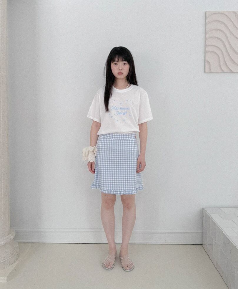 【more jude】 韓国人気★ Fizz Check Skirt more jude> Fizz Check Skirt / blue | cai