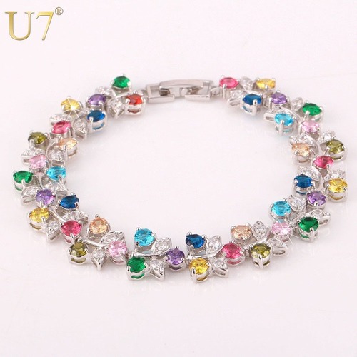 レディース ブレスレット シルバー カラー カラフル AAA ジルコニア ロマンチック チェーン 80001915