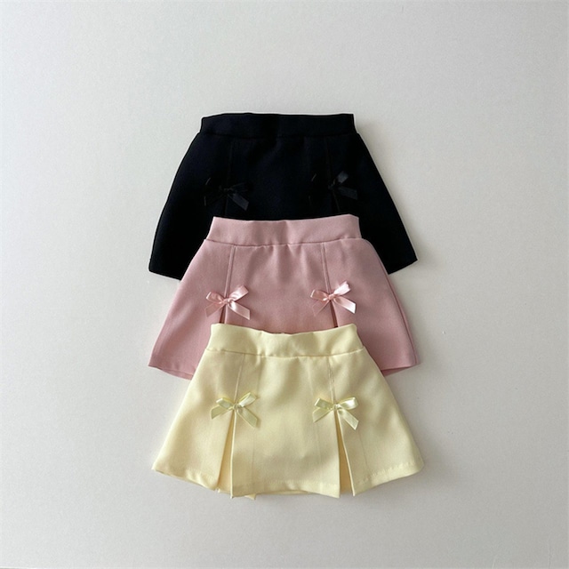 【BABY&KID】夏新作爽やかリボン付きピュアカラースカート