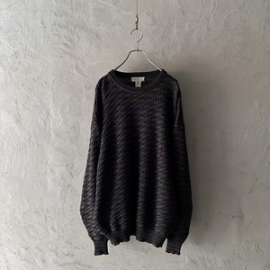 -Tricots St Raphael- merino wool 3tone border knit sweater