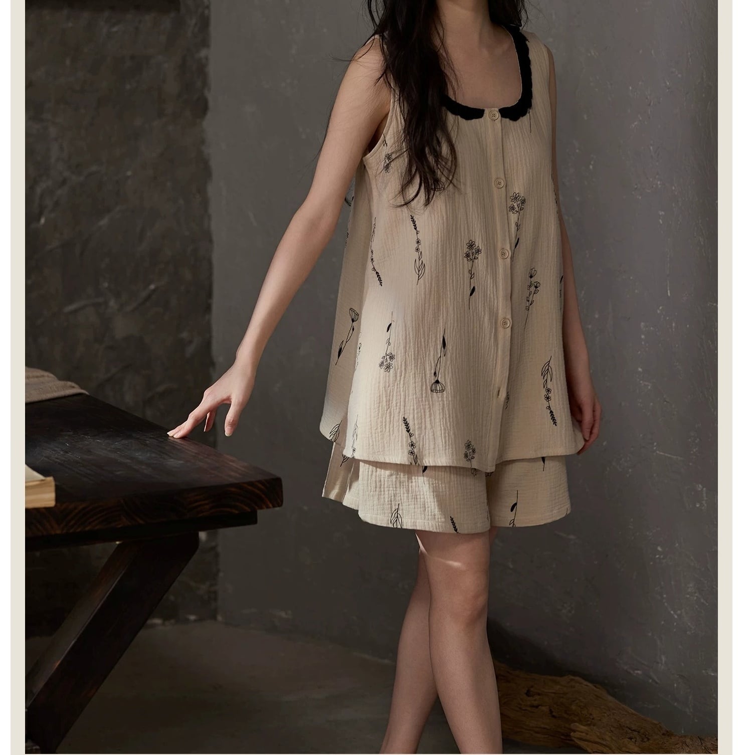 【2Style】【M-XL】monotone flower pattern summer pajamas p1683