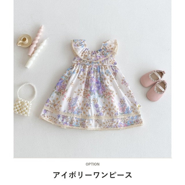 【BABY】ラベンダー小花柄フリルノースリーブワンピース - 2