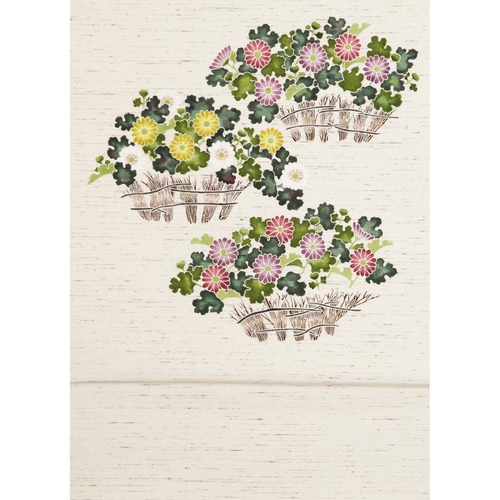 手描き友禅 染名古屋帯「小菊柴垣図」