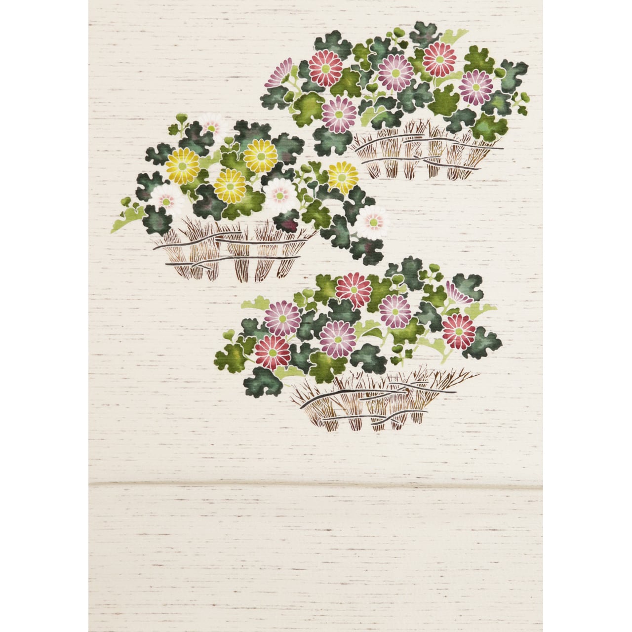 手描き友禅 染名古屋帯「小菊柴垣図」