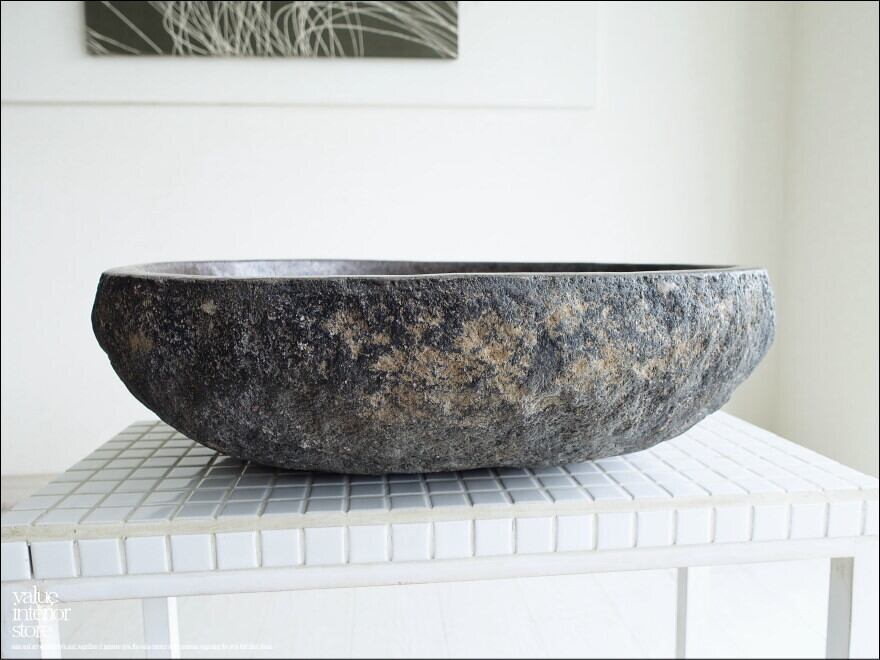 手洗鉢 自然石 洗面ボウルL-F09 洗面器 手洗いボウル 手洗い器 ウォッシュボウル 洗面資材 洗面材料 W53 x D48 x H15cm