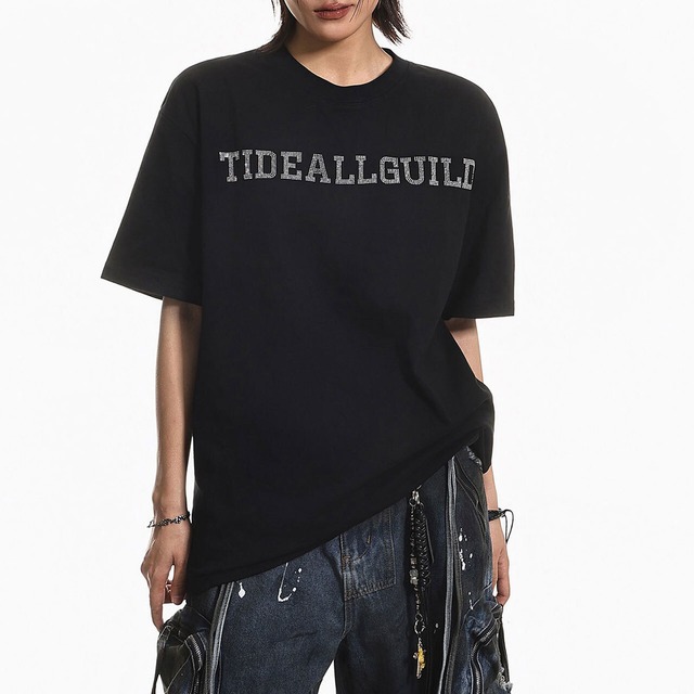 ラインストーンロゴグラフィックTシャツ 1col   R01978