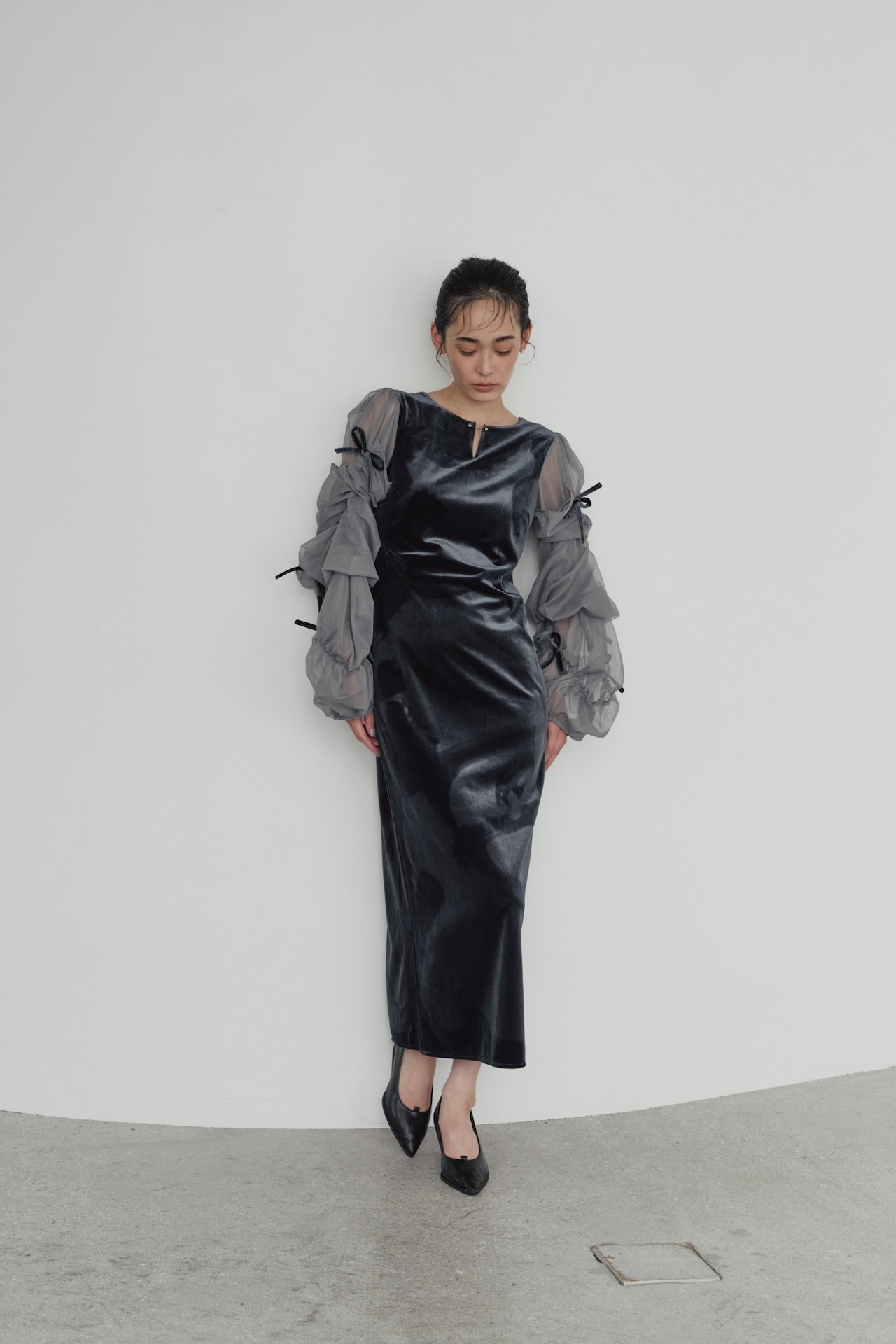 Draped Tulle Dress / BLUEGRAY - 3