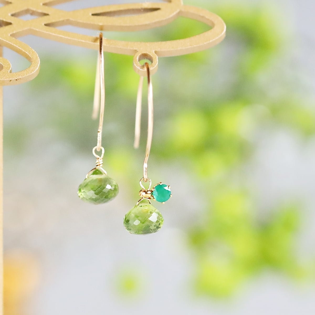 Peridot 宝石のマスカットピアス｜14Kgf｜イヤリング変更可 | Bear's