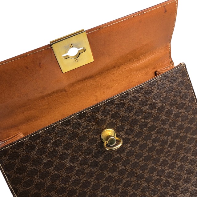 CELINE セリーヌ マカダム ハンドバッグ ブラウン ガンチーニ PVCレザー トップハンドル vintage ヴィンテージ オールド i5nt8s