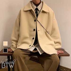 【韓国メンズファッション】ステンカラーゆったりジャケット カジュアル シンプル ユニセックス 大きいサイズ あたたか BW2381