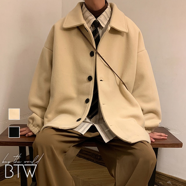 【韓国メンズファッション】ステンカラーゆったりジャケット カジュアル シンプル ユニセックス 大きいサイズ あたたか BW2381