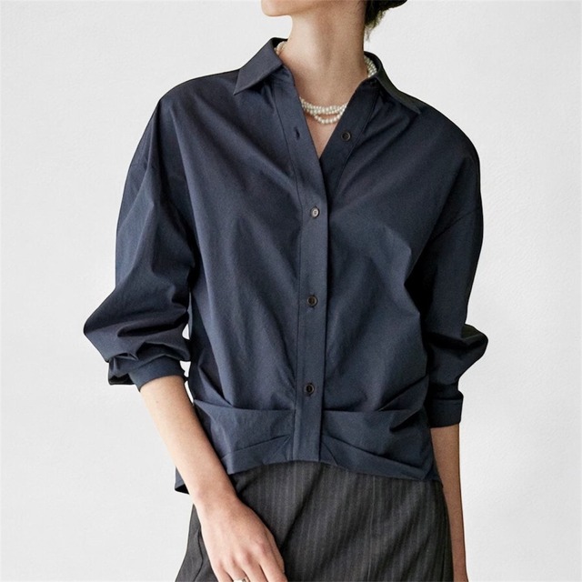 pleated hem cropped shirt  00217