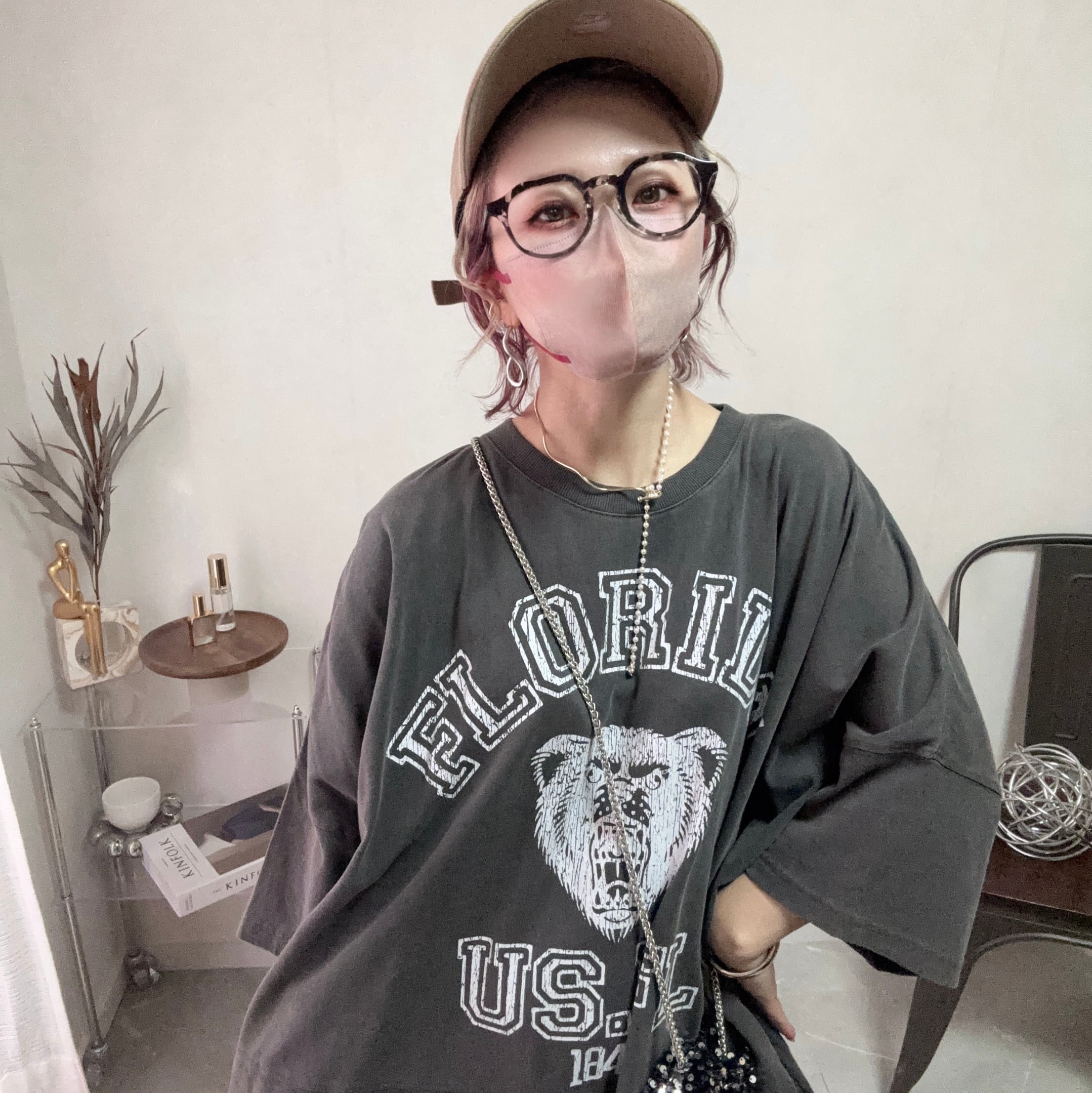 bear print switching big tee【Charcoal】