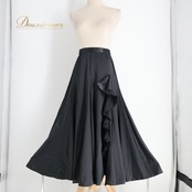 社交ダンス 衣装 Sanline サンリーヌ スカート レッスンウェア ブラック系 無地 シンプル 光沢 黒 フリル 上品 練習 レッスン おしゃれ ダンス衣装 イベント ステージ パーティー レディース 高級感
