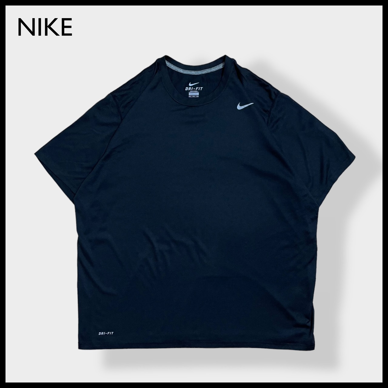 【NIKE】2XL ビッグサイズ Tシャツ スウッシュ ワンポイントロゴ  ポリエステル DRI-FIT ドライフィット 半袖 黒 メキシコ製 MEXICO US古着