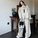 秋冬の新作 カーディガンコートカジュアル ワイドワイドパンツデニム セットアップ けだるさ風 2点セット レディースファッション