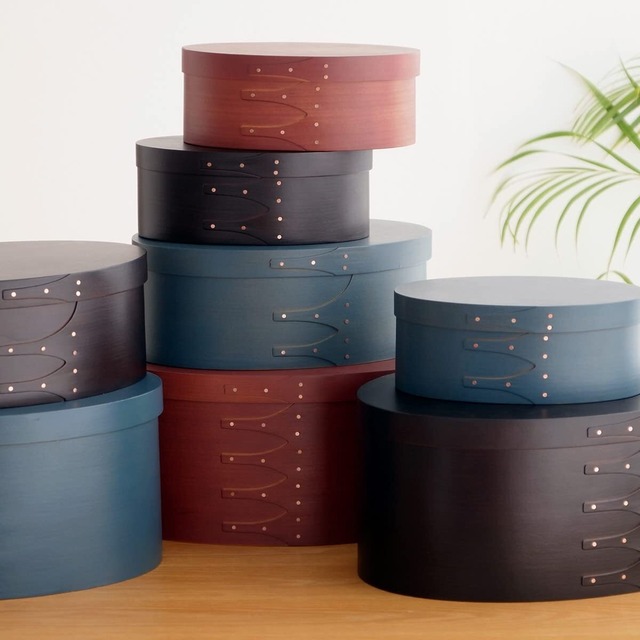 シェーカーボックス オーバル 木製 収納ボックス ふた付き シンプル おしゃれ (S, ブラック)