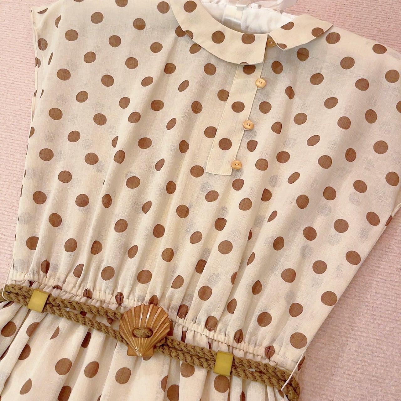 shell belt brown dot one-piece