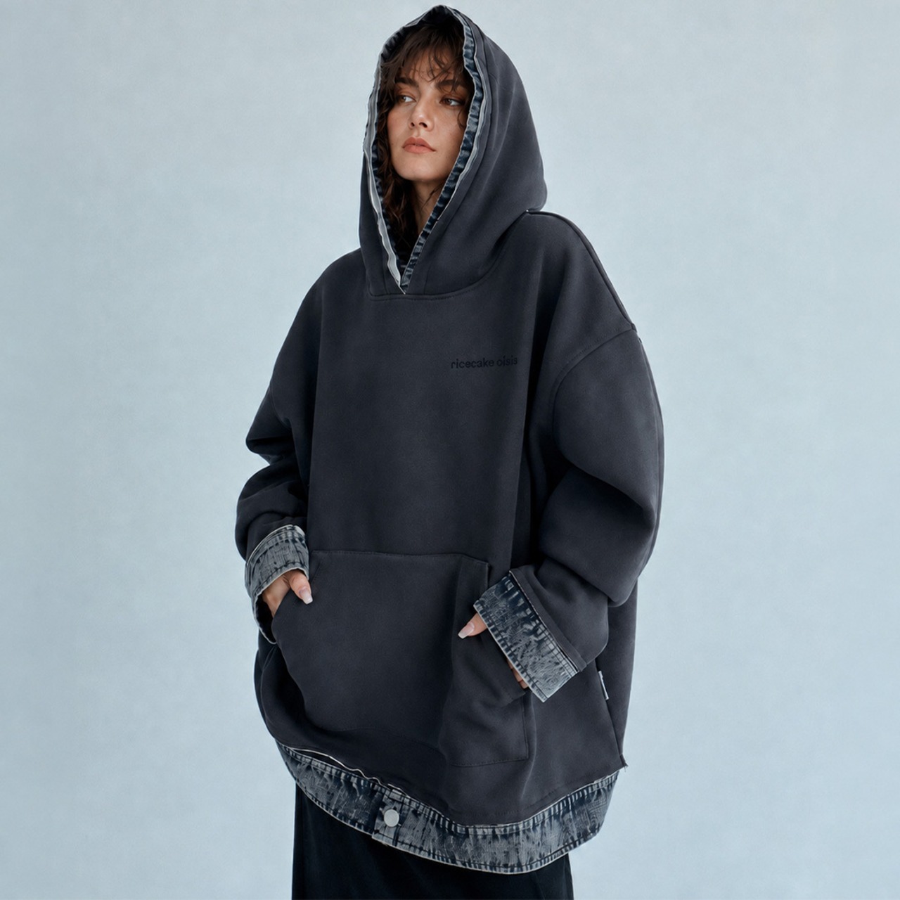 Denim layered hoodie A00254