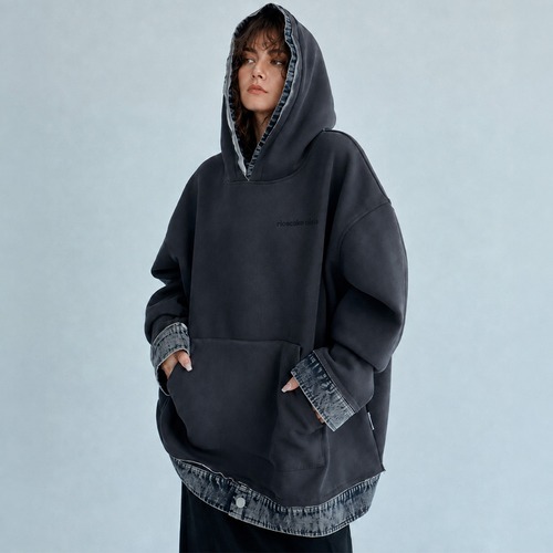 Denim layered hoodie A00254
