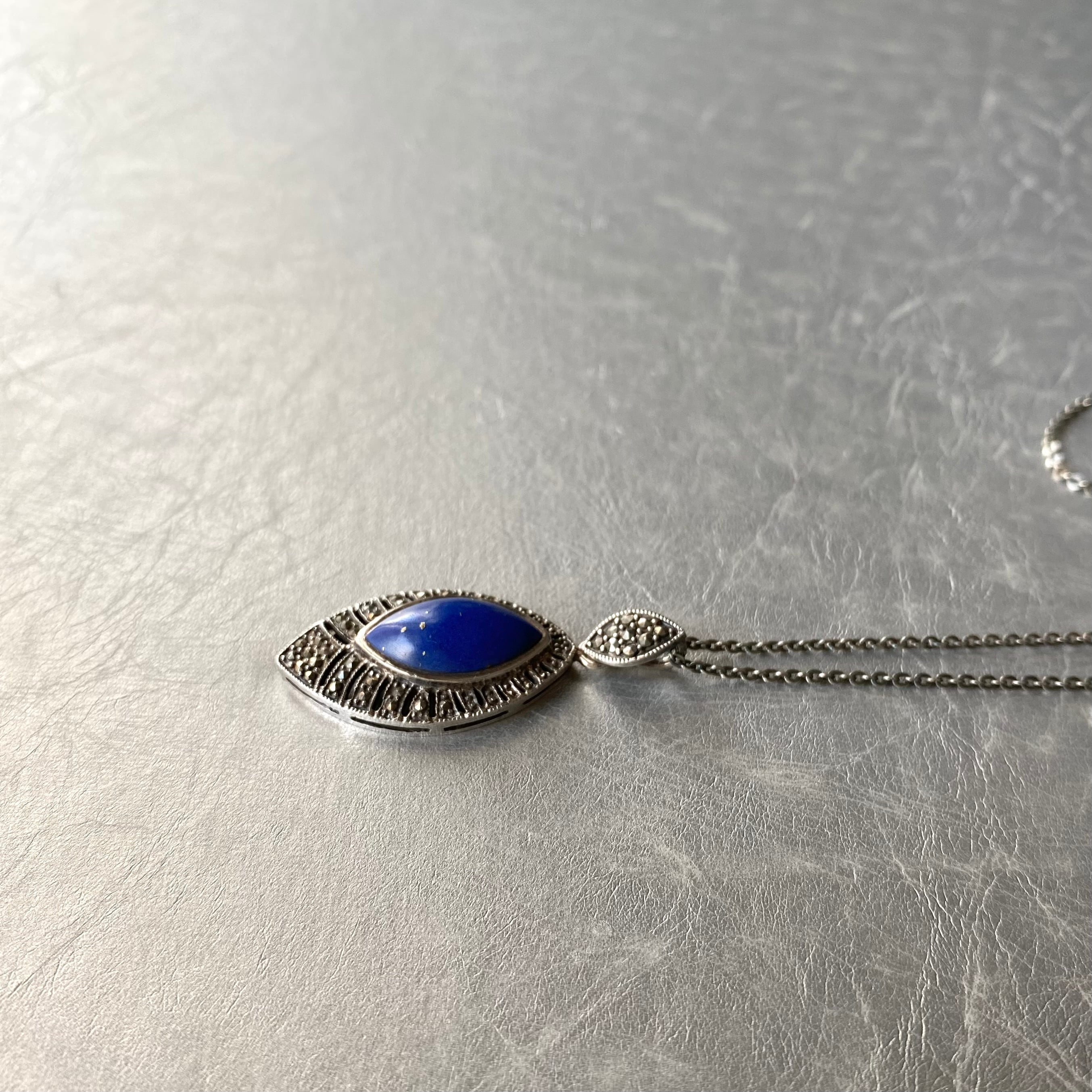 Vintage 70〜80s USA silver 925 lapis lazuli marcasite × classical