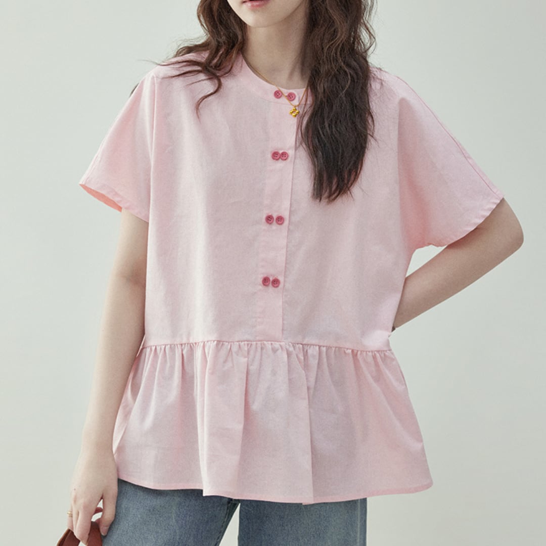 pink double breasted short sleeved baby shirt