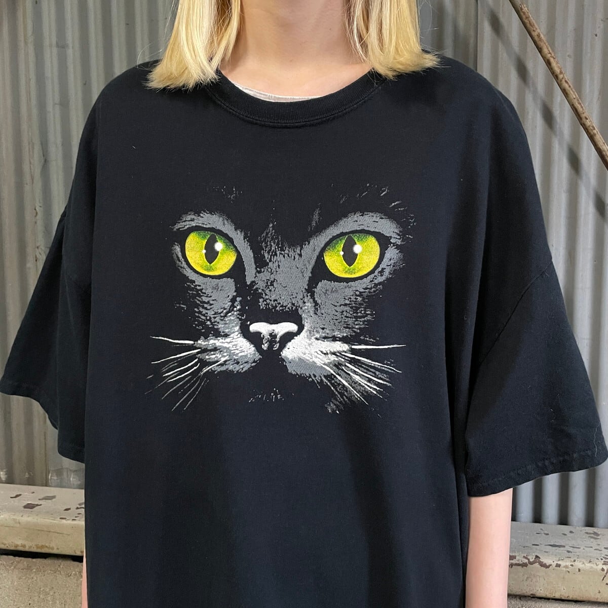 ビッグサイズ 黒猫 アニマル プリントTシャツ メンズ2XL 古着 動物