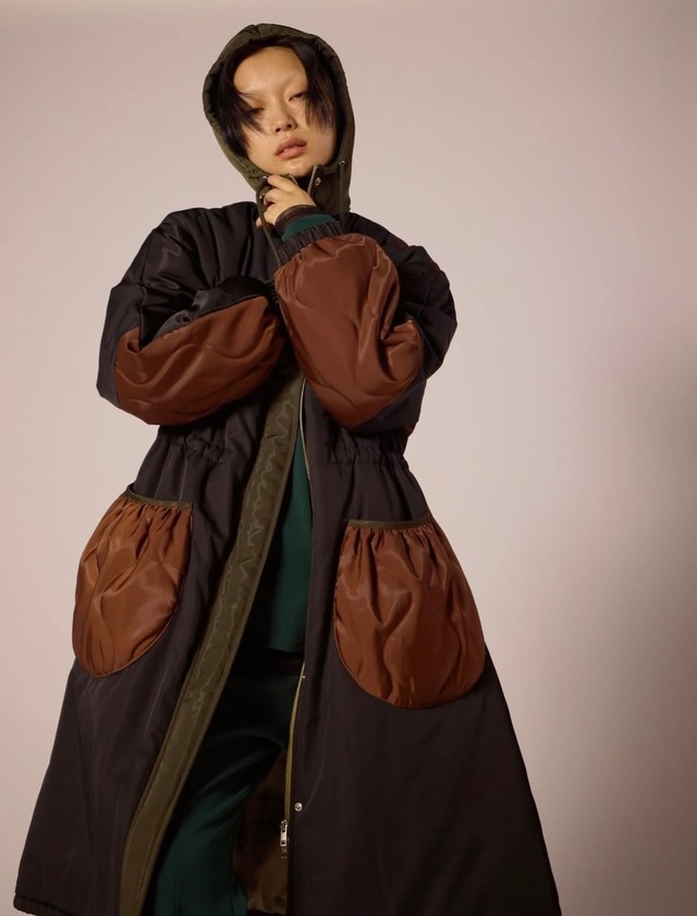 配色キルティングロングコート/NO.1258020