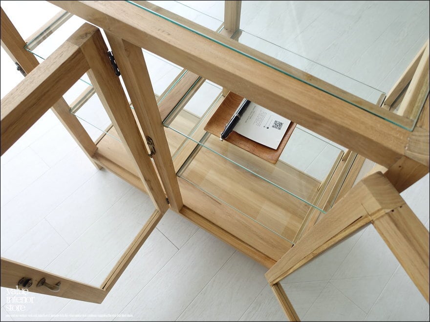 チーク無垢材 ガラスパンケースW80N ショーケース 陳列ケ−ス 飾り棚