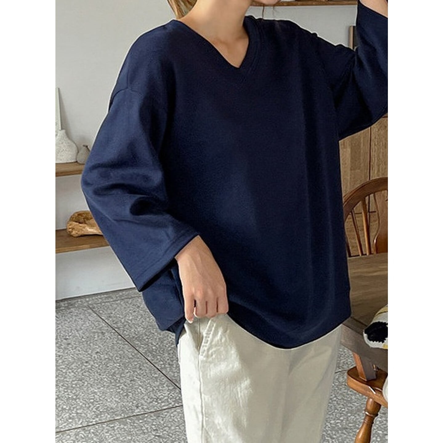 Vネック ドルマンスリーブTシャツ【M-2XL】 RA3297