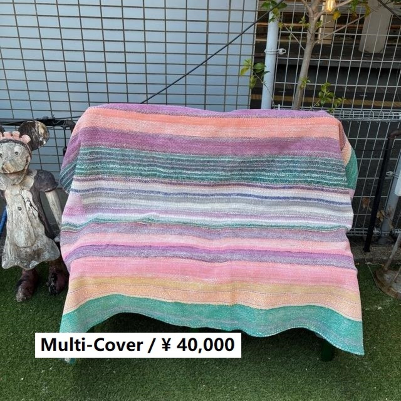 インド　ヴィンテージラホールキルト 40000-5　120×170cm　カンタ　ベッドカバー　ソファカバー　マルチカバー　ハンドメイド　１点もの　グリーン　ピンク
