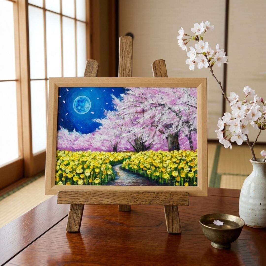 油絵　現代アート　ピンクな夜　作者　あんどうまさひろ　油彩画 油絵 現代アート ピンクな夜 作者 あんどうまさひろ 油彩画 | 一点物