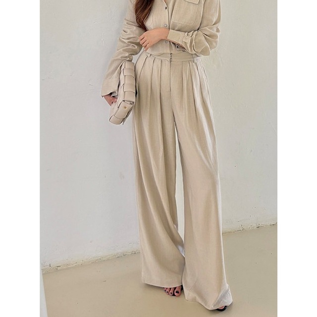 リネンライク タックワイドパンツ　M03042