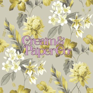 【切り売り】ウォームグレー × イエロー Tropical flower FL1-778001MT for DIY 53㎝×10m リピート53㎝