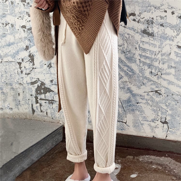 【bottoms】ケーブルニット ハーレムジョガーパンツ L1019