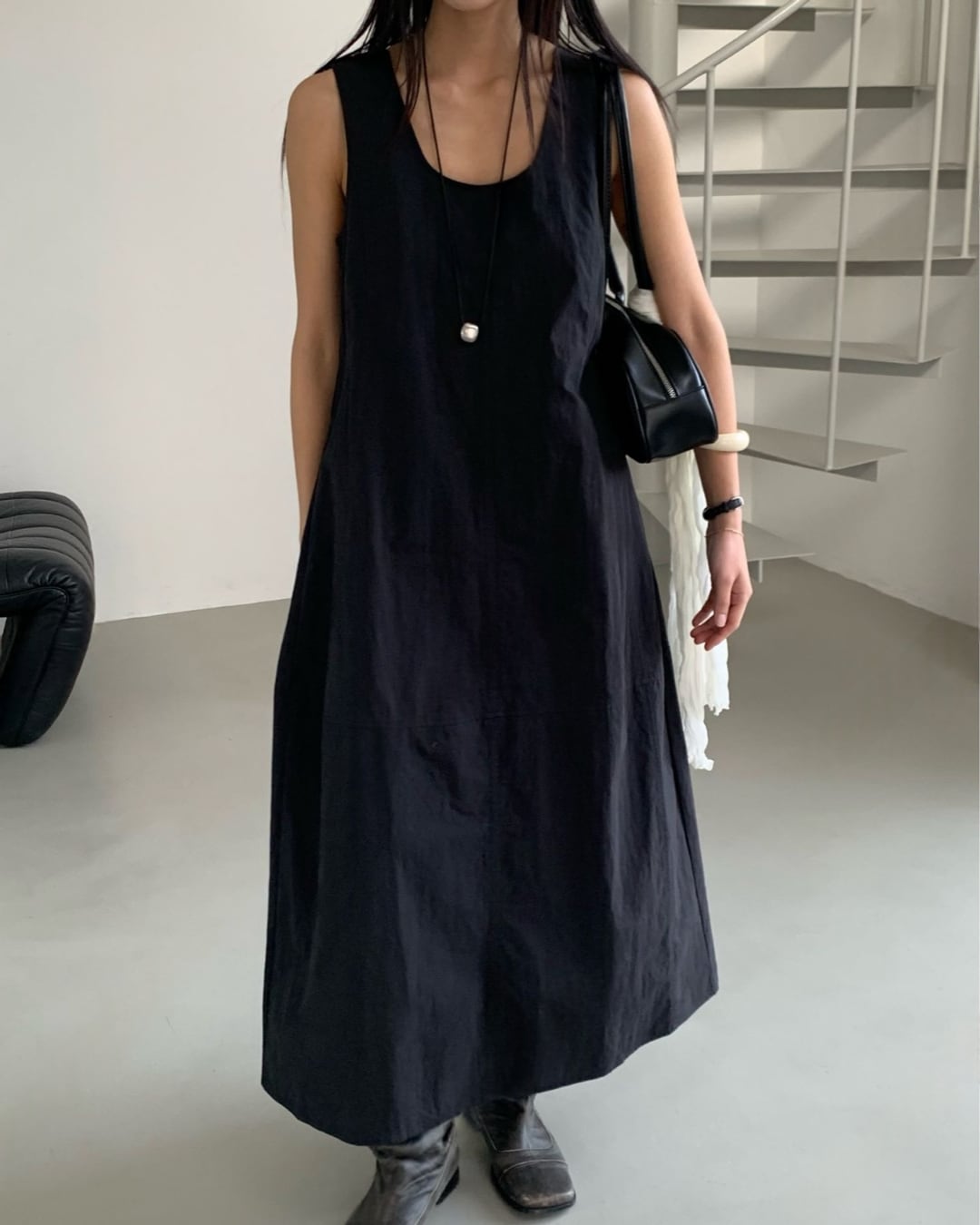 Uネックロングワンピース