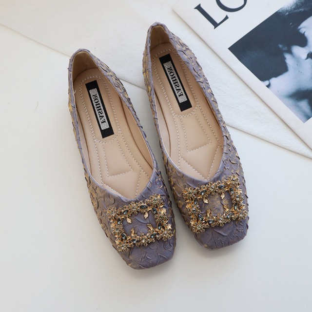 スクエア バックル フラットシューズ -パープル