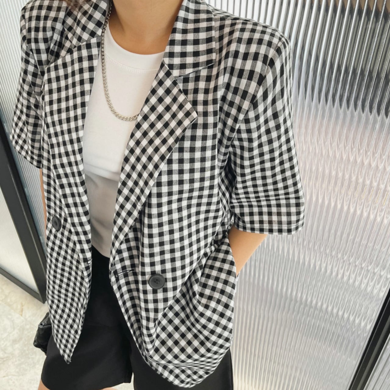 Gingham check jacket S1244