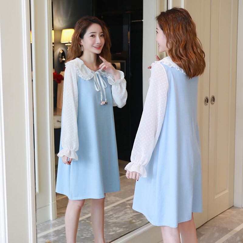 【新作】【送料無料】 9203＃マタニティドレス春秋ファッションターンダウンカラーコットン長袖ルーズスタイリッシュドレス妊婦 ロング スプリング 春物 オータム 秋物 AL expec313503917238