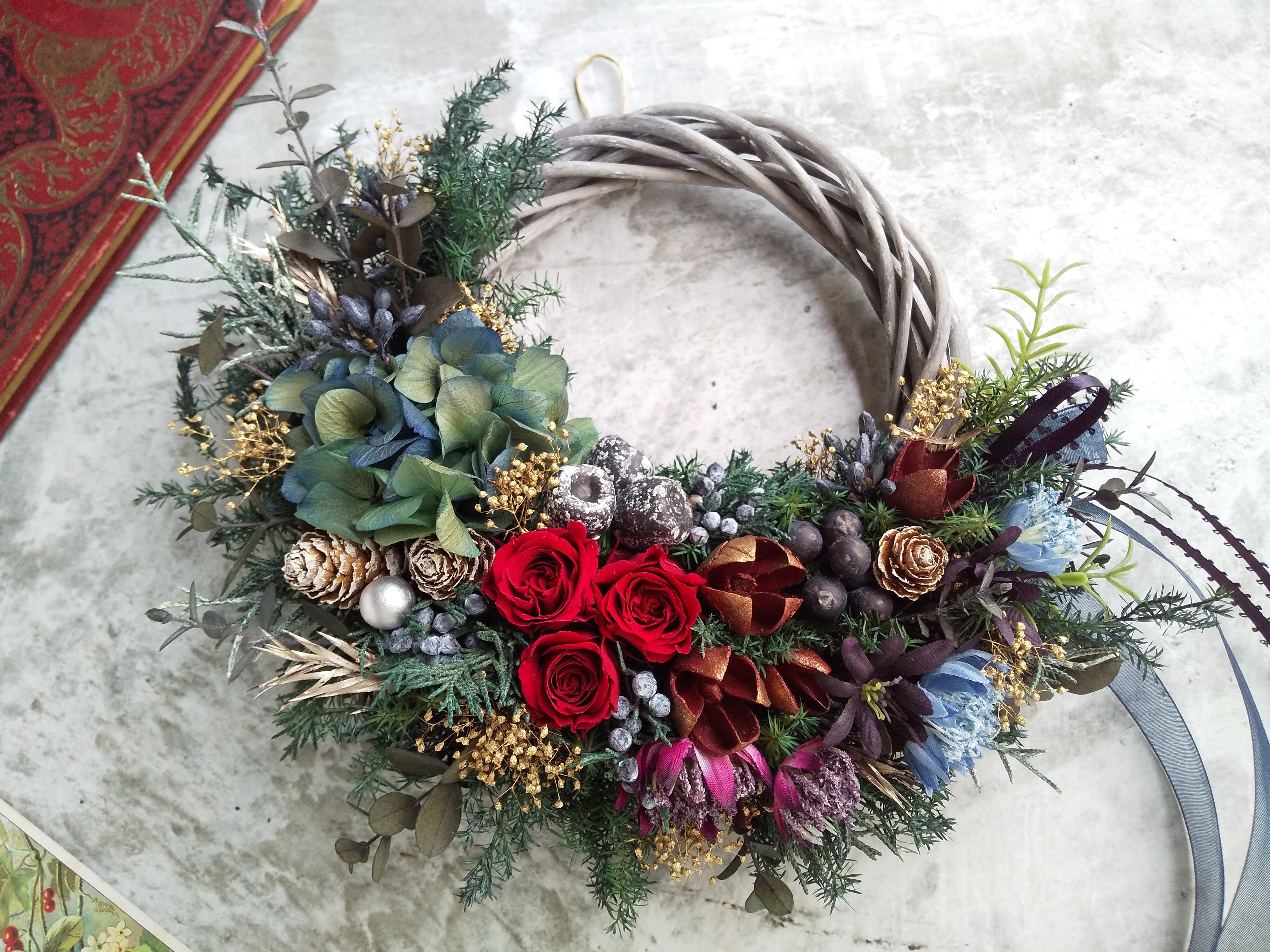 ドライフラワーリース◇winter white◇◇冬のリース◇ おかし 