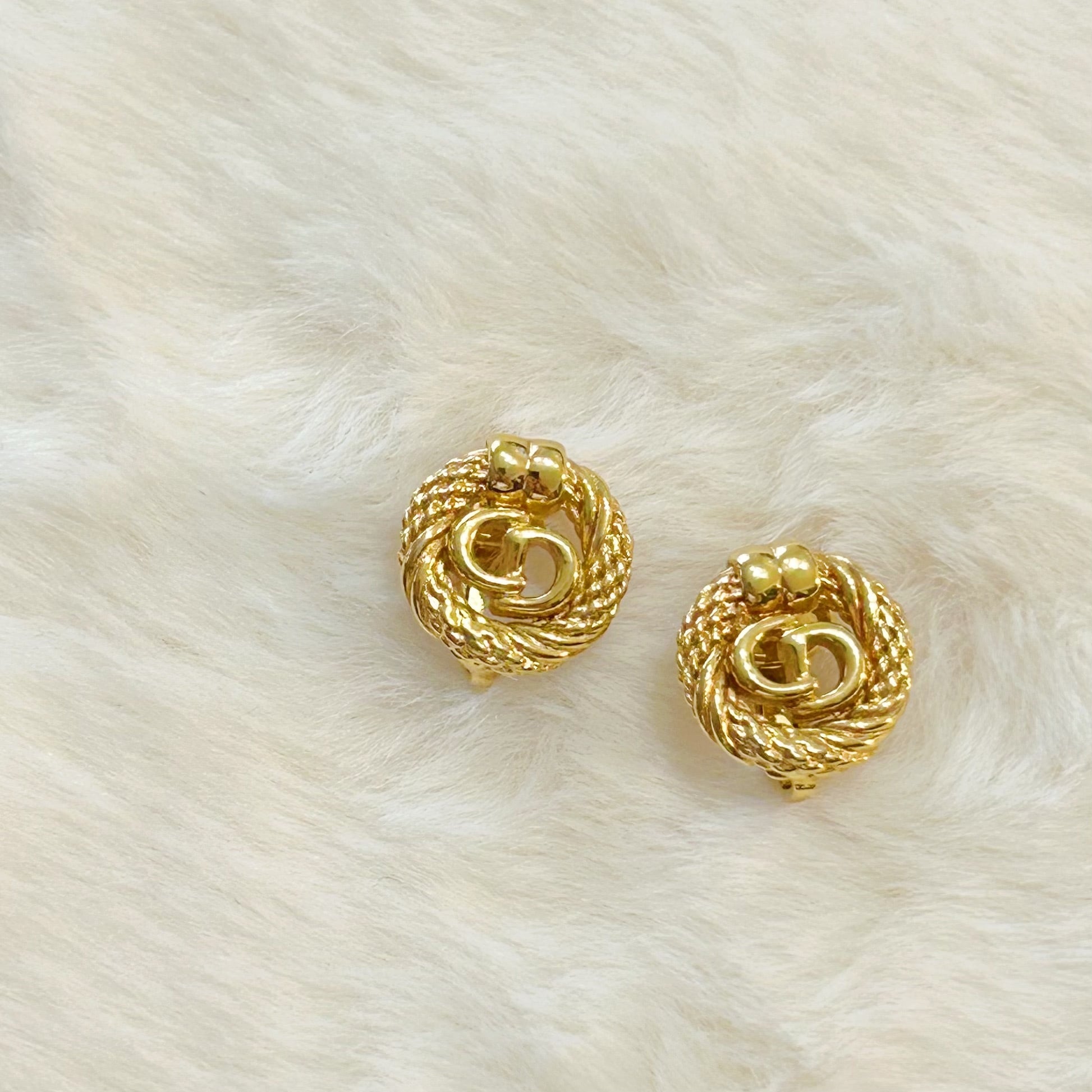 【E7028】Christian Dior logo cut out design earrings/クリスチャンディオール/イヤリング