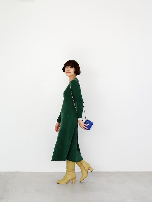 square-neck rib knit one-piece | Katrin TOKYO